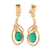 Gold plated onyx dangle earrings, 'Leafy Romance' - 22k Gold Plated Green Onyx Dangle Earrings from India thumbail