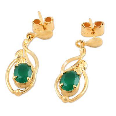 22k Gold Plated Green Onyx Dangle Earrings from India - Leafy Romance ...