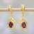 Gold plated garnet dangle earrings, 'Red Twist' - 22k Gold Plated Garnet Dangle Earrings by Indian Artisans (image 2) thumbail