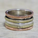 Sterling silver meditation spinner ring, 'Alluring Rotation' - Sterling Silver Copper and Brass Spinner Ring from India