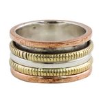 Sterling silver meditation spinner ring, 'Alluring Rotation' - Sterling Silver Copper and Brass Spinner Ring from India