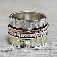 thumbnail image 2 of Pure Solid Copper Floral Spinner Ring – Adjustable US Sizes 1-15, Handmade In India 2 of 5