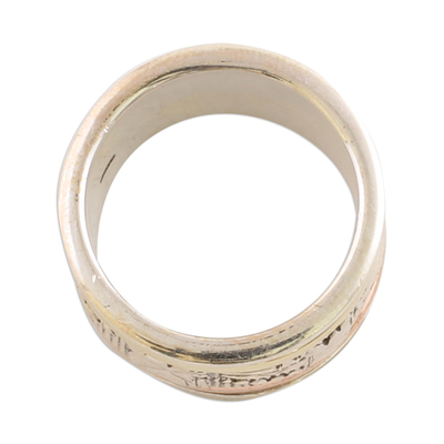 Sterling silver meditation spinner ring, 'Entrancing Nature' - Sterling Silver Copper and Brass Indian Leaf Spinner Ring