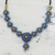 Ceramic pendant necklace, 'Heavenly Flowers' - Blue Floral Ceramic Pendant Necklace by Indian Artisans