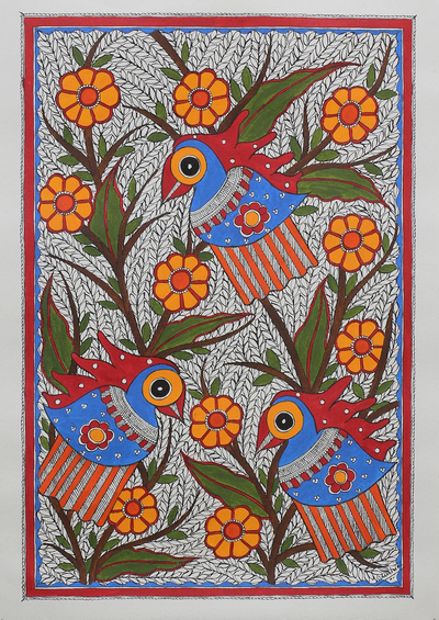 Madhubani painting, Jovial Parrots