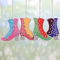 Beaded ornaments, 'Colorful Boots' (set of 4)