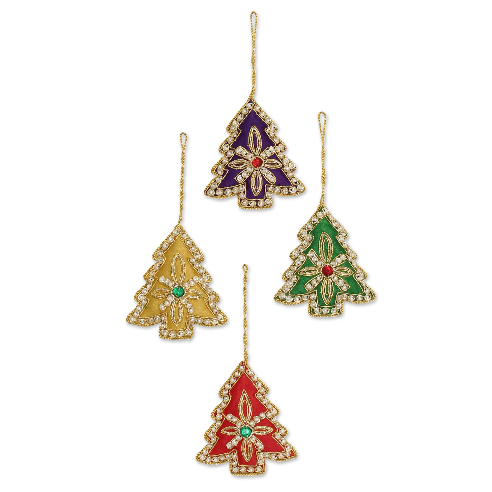 UNICEF Market  Set of Four Multicolored Christmas Tree Ornaments from