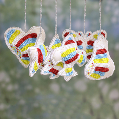 Beaded ornaments, 'Multicolored Christmas Party' (set of 6) - Set of Six Indian Multicolored Beaded Christmas Ornaments