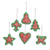 Adornos de cuentas, (juego de 6) - Conjunto de seis adornos navideños indios en rojo y verde