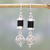 Onyx dangle earrings, 'Jali Globes' - Onyx and Sterling Silver Dangle Earrings from India thumbail