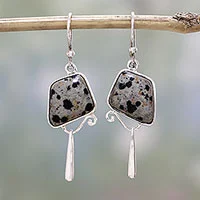 Jasper dangle earrings, 'Dalmatian Beauty' - India Dalmatian Jasper and Sterling Silver Dangle Earrings