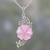 Quartz pendant necklace, 'Pink Floral Vine' - Hand Crafted Quartz Floral Pendant Necklace from India thumbail
