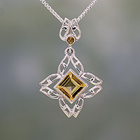 Citrine pendant necklace, 'Jali Charm' - Citrine and Sterling Silver Pendant Necklace from India