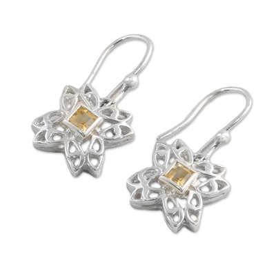 Citrine dangle earrings, 'Jali Charm' - Citrine and Sterling Silver Dangle Earrings from India