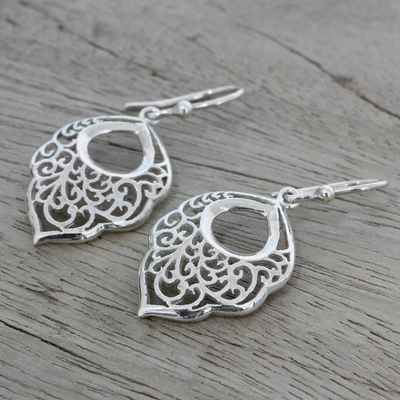 Sterling silver dangle earrings, 'Spiral Spring' - Sterling Silver Spiral Motif Dangle Earrings from India