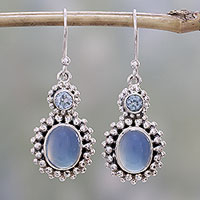 Featured review for Blue topaz and chalcedony dangle earrings, Ocean Dots