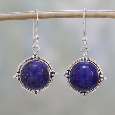 Lapis lazuli dangle earrings, 'Alluring Speckles' - Lapis Lazuli and Sterling Silver Dangle Earrings from India