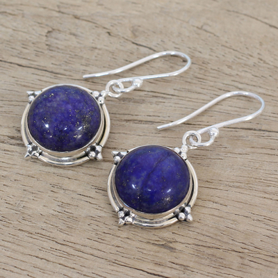 Lapis lazuli dangle earrings, 'Alluring Speckles' - Lapis Lazuli and Sterling Silver Dangle Earrings from India