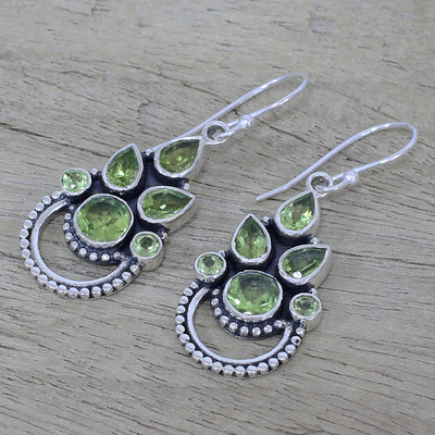 Peridot dangle earrings, 'Radiant Green' - Sterling Silver and Peridot Bollywood Glam Earrings
