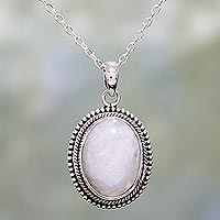 Rainbow moonstone pendant necklace, 'Misty Ropes' - Rainbow Moonstone and Sterling Silver Necklace from India