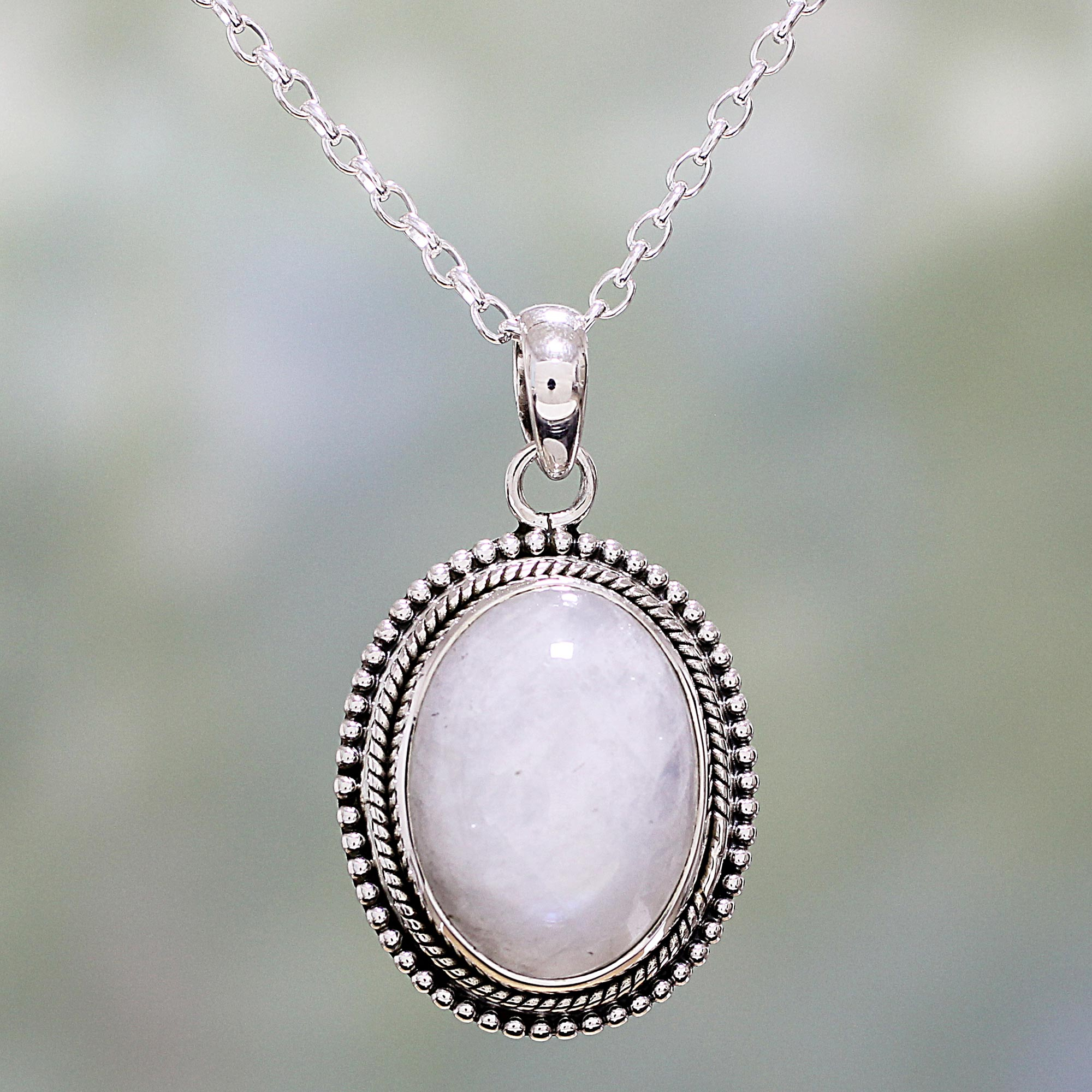 Rainbow Moonstone and Sterling Silver Necklace from India - NOVICA