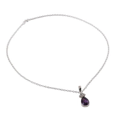 Amethyst pendant necklace, 'Lavender Drop' - Faceted Amethyst and Sterling Silver Necklace from India