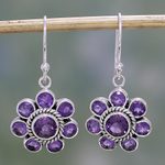 Amethyst dangle earrings, 'Morning Glitter in Purple' - Amethyst and Sterling Silver Dangle Earrings from India