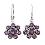Amethyst dangle earrings, 'Morning Glitter in Purple' - Amethyst and Sterling Silver Dangle Earrings from India