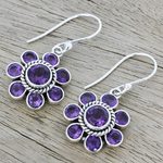 Amethyst dangle earrings, 'Morning Glitter in Purple' - Amethyst and Sterling Silver Dangle Earrings from India
