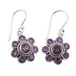 Amethyst dangle earrings, 'Morning Glitter in Purple' - Amethyst and Sterling Silver Dangle Earrings from India