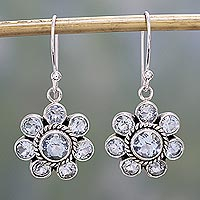 Blue topaz dangle earrings, 'Morning Glitter' - Blue Topaz and Sterling Silver Dangle Earrings from India