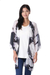 Silk kimono jacket, 'Blossoming Flower' - Black and White Open Front Floral Kimono Jacket from India