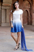 Minikleid aus reiner Seide - Weißes und blaues Ombre-Minikleid aus reiner Seide aus Indien