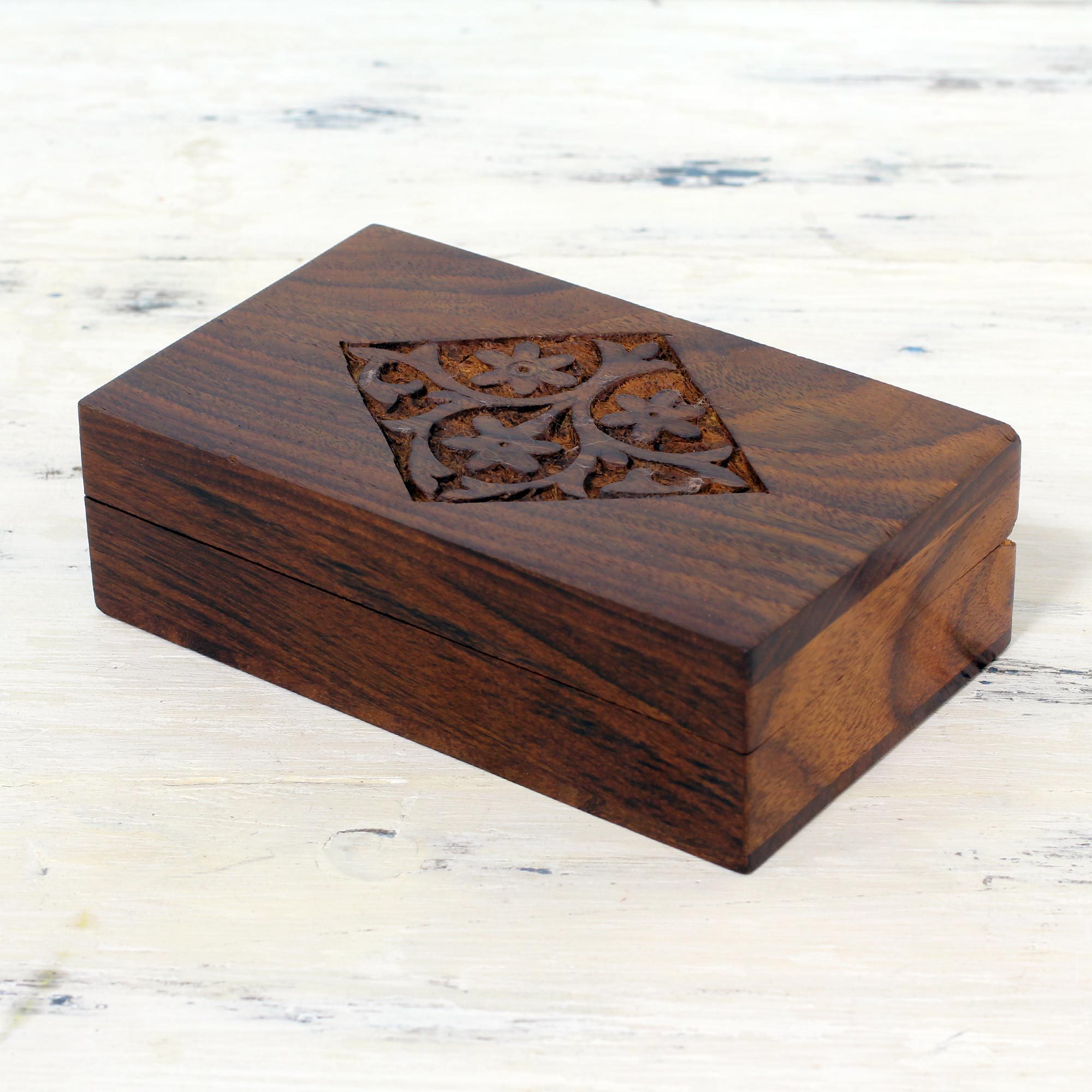 Hand Carved Decorative Mango Wood Box From India Spring Blossoms