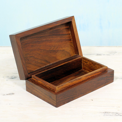 Mango wood decorative box, 'Spring Blossoms' - Hand Carved Decorative Mango Wood Box from India