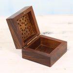 Mango wood decorative box, 'Glorious Flower' - Hand Carved Decorative Mango Wood Box from India