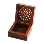 Mango wood decorative box, 'Glorious Flower' - Hand Carved Decorative Mango Wood Box from India