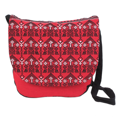 Geometric Cotton Messenger Bag in Chili from India