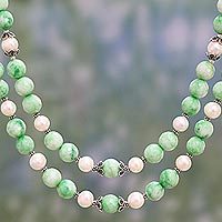 Aventurine and cultured pearl strand necklace, 'Verdant Bliss' - Green Aventurine and Cultured Pearl Double Strand Necklace