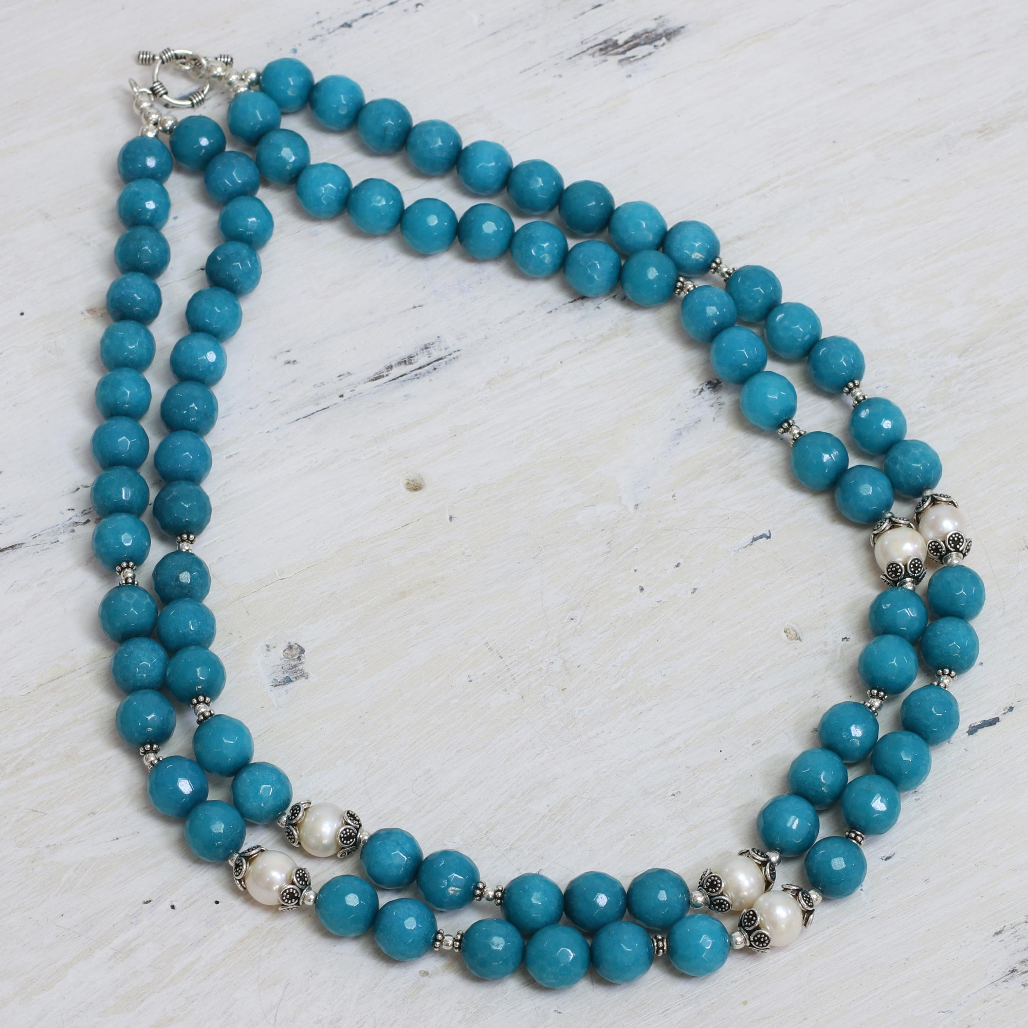 Blue Aventurine and Cultured Pearl Beaded Necklace - Ocean Radiance ...