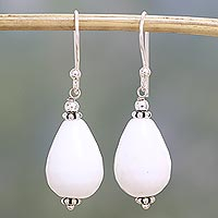 Sterling Silver and White Agate Dangle Earrings from India,'Pure Wonder'
