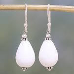 Agate dangle earrings, 'Pure Wonder' - Sterling Silver and White Agate Dangle Earrings from India