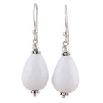 Agate dangle earrings, 'Pure Wonder' - Sterling Silver and White Agate Dangle Earrings from India