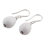 Agate dangle earrings, 'Pure Wonder' - Sterling Silver and White Agate Dangle Earrings from India