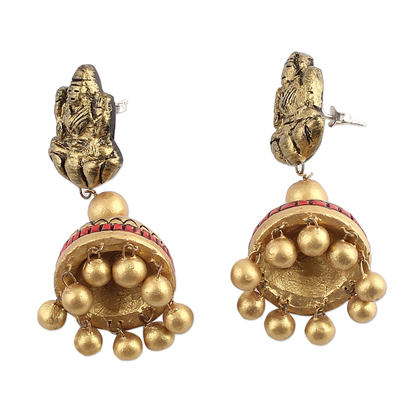 Ceramic dangle earrings, 'Divine Lakshmi' - Hindu Goddess Hand-Painted Indian Ceramic Dangle Earrings