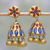 Ceramic dangle earrings, 'Glorious Gold' - Hand-Painted Floral Ceramic Dangle Earrings in Gold Tone