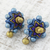 Ceramic dangle earrings, 'Heavenly Flowers' - Purple and Blue Floral Ceramic Dangle Earrings from India