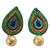 Ceramic dangle earrings, 'Peacock Drops' - Ceramic Drop Shaped Dangle Earrings by Indian Artistans