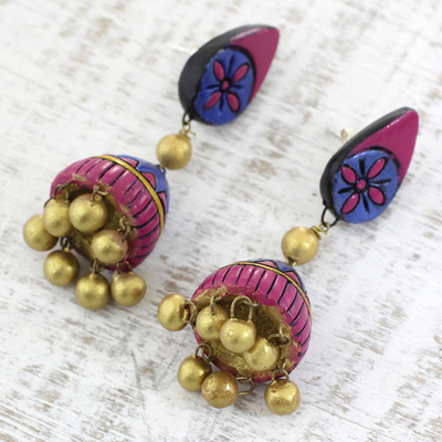 Ohrhänger aus Keramik - Handgefertigte florale Keramik-Ohrringe aus Indien
