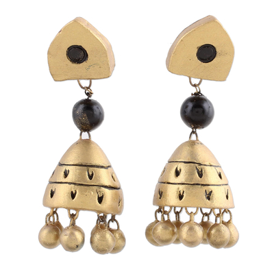 Ceramic dangle earrings, 'Harmonious Gold' - Gold Tone Ceramic Dangle Earrings by Indian Artisans